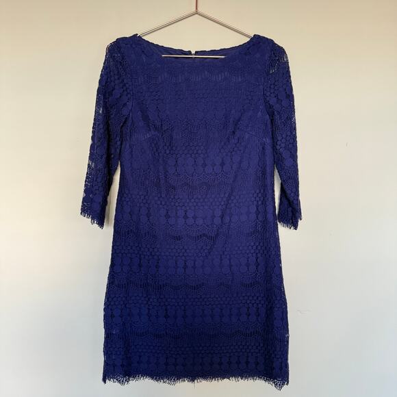 Eliza J Dresses & Skirts - Eliza J Womens Dress 6 Royal Blue 3/4 Sleeve Lined Sheath Lace Midi Event Party